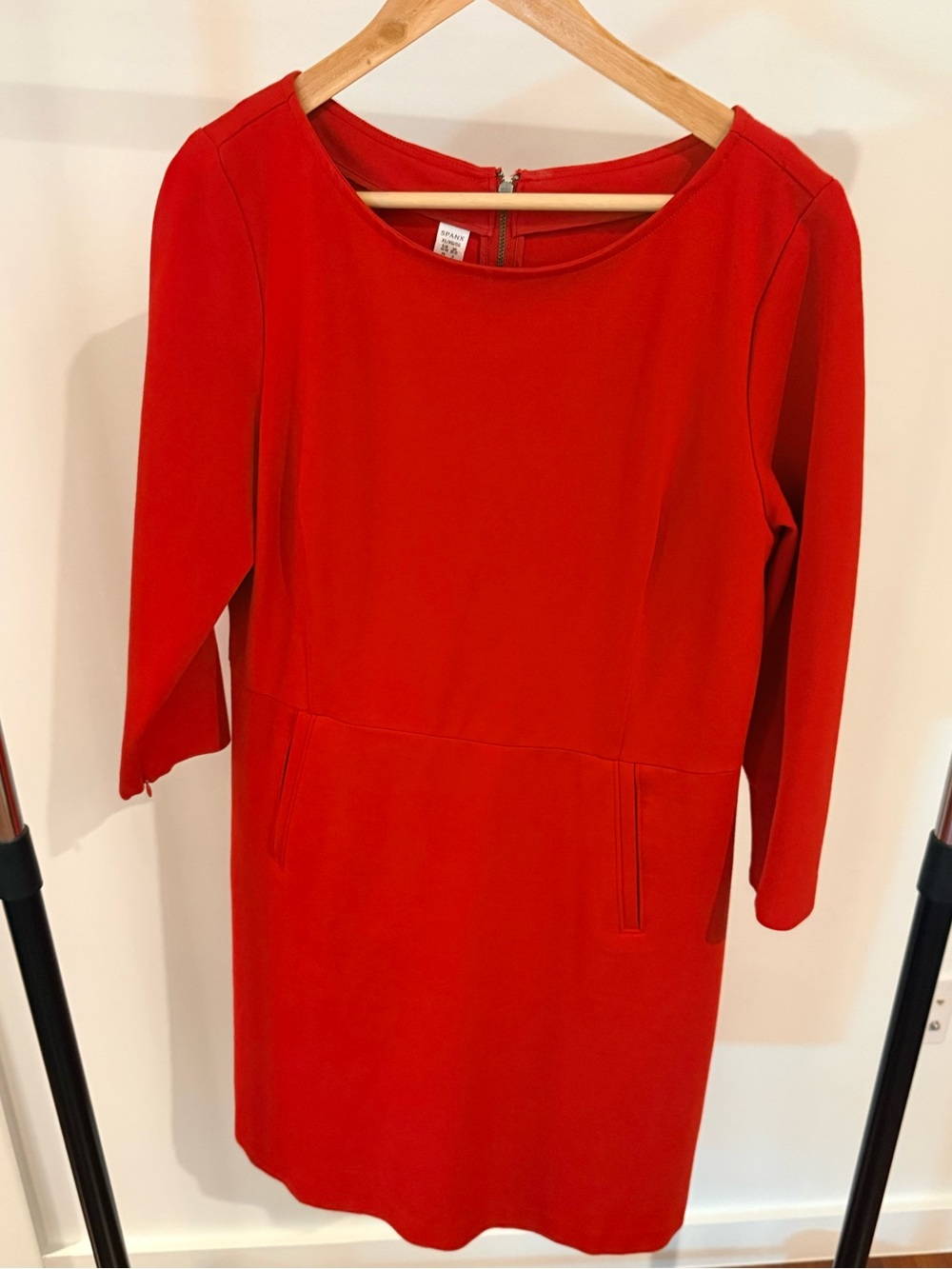 SPANX Red Long Sleeve Scoop Neck Sheath Dress